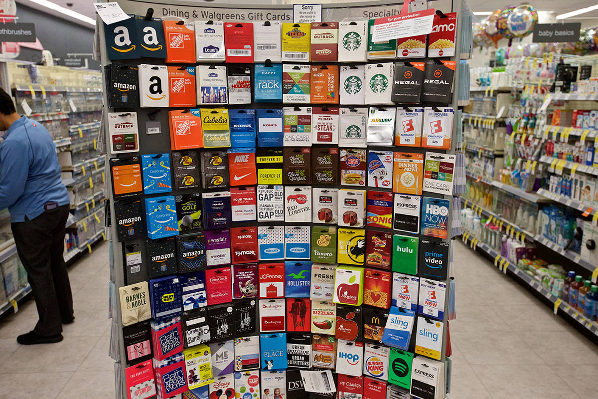 Different types of giftcards in store aisle