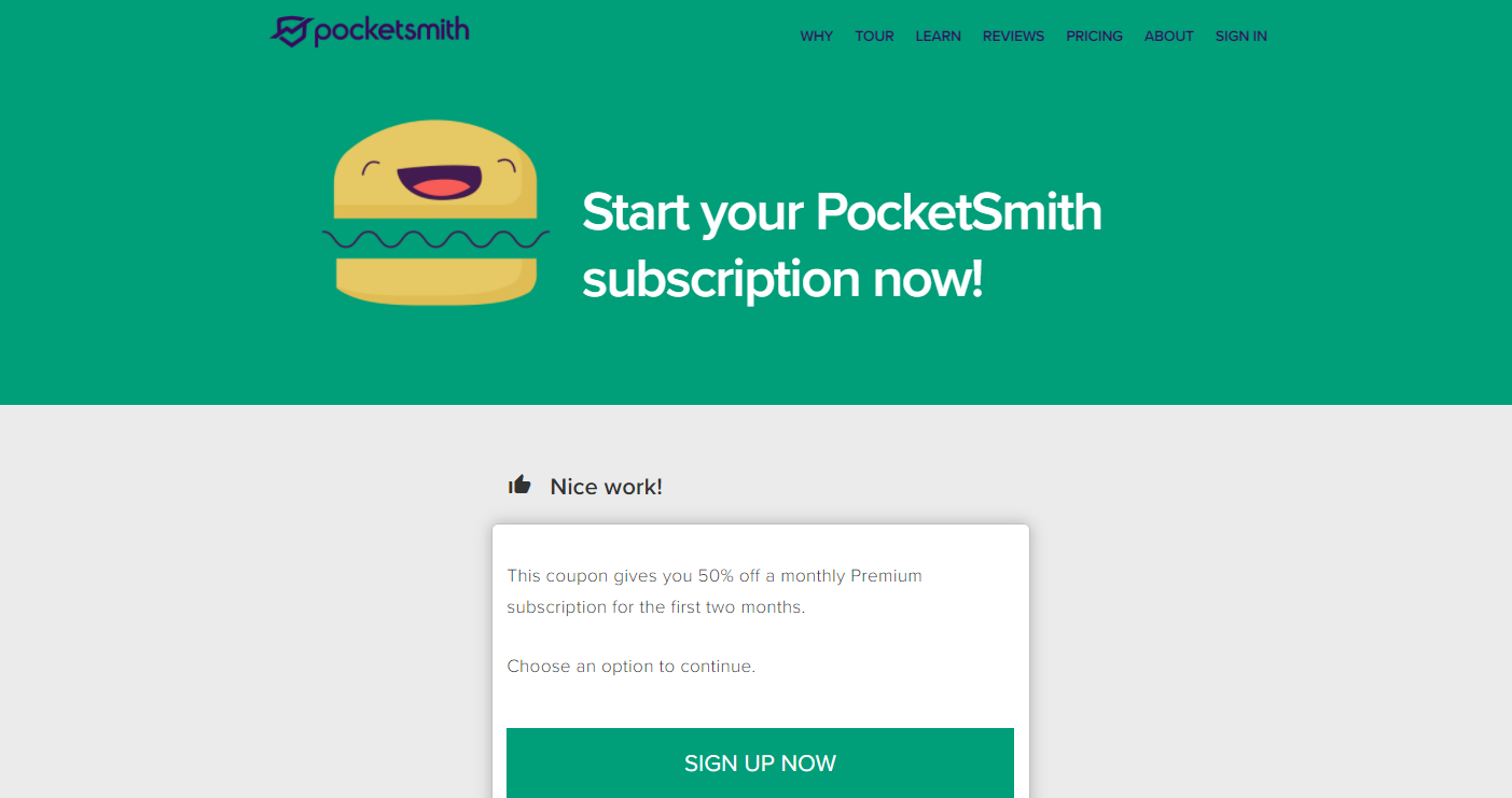 Pocketsmith website landing page