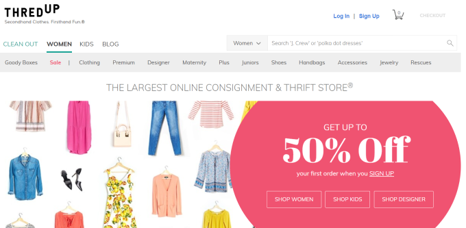 Thredup online thrift stores landing page
