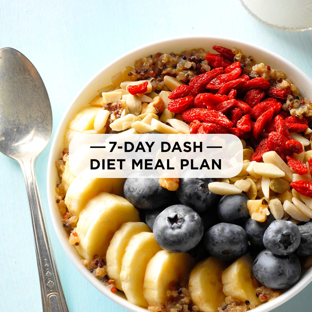 Bowl of oatmeal with fruits with spoon 7 day DASH Diet meal plan