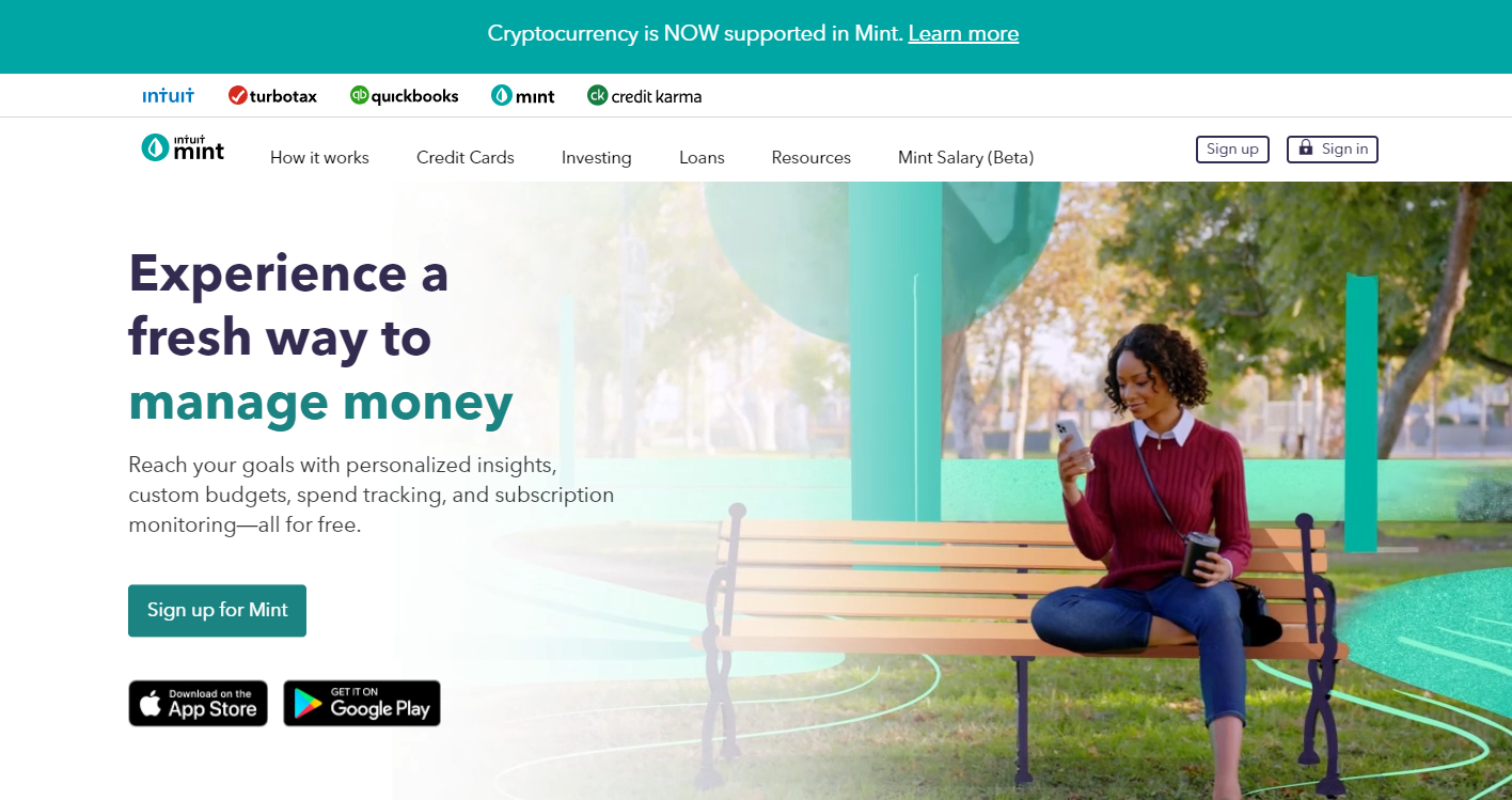 Mint website landing page