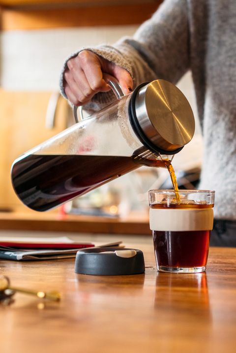 Pouring cold brew coffee at home