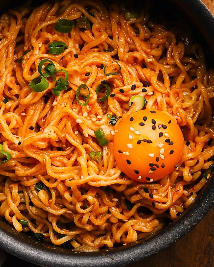 Spicy Gochujang Miso Ramen Noodles with egg