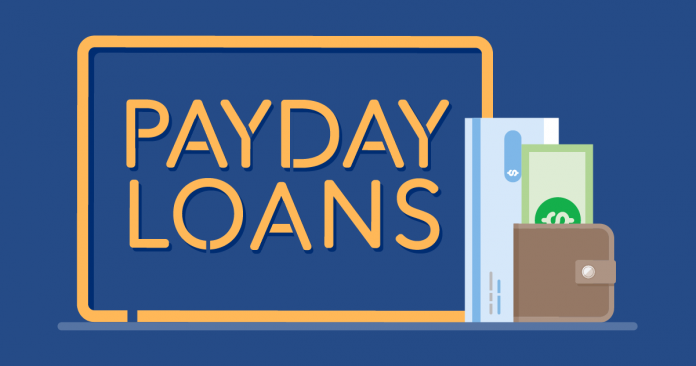 Payday loans sign with money in wallet