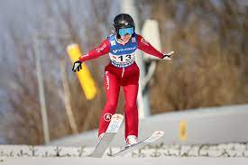 Sample of a ski jumper wearing complete ski jumping attire