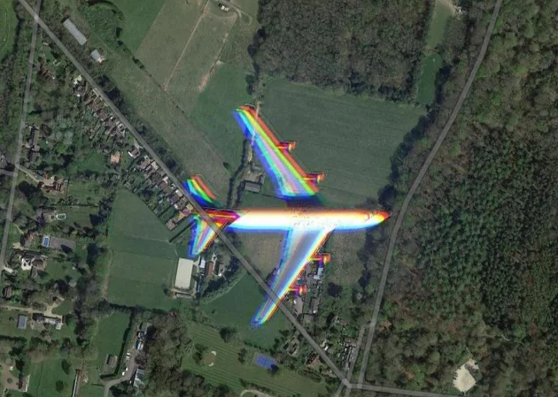 Google Maps image screenshot of flying Virgin Atlantic in West Sussex