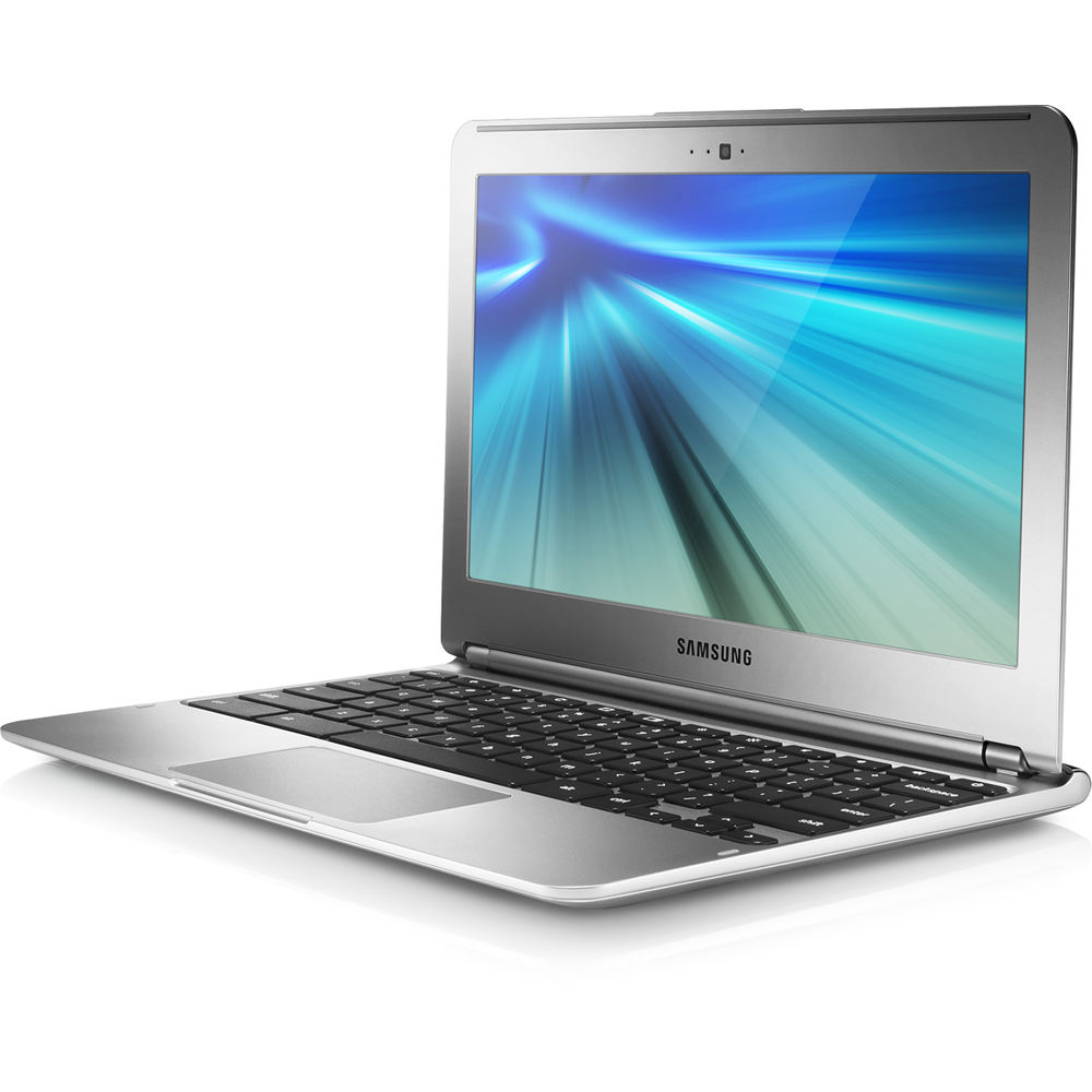 Silver color cheap laptop on a white background