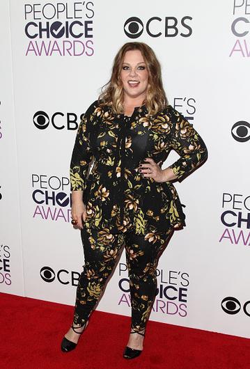 Melissa McCarthy wearing a black floral matched top and pants at the People's Choice Awards