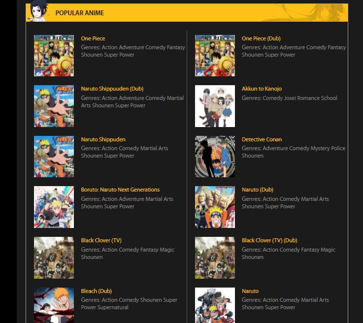 7anime website shows the Popular Anime series collection