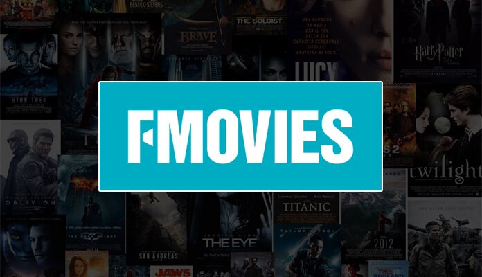 Blurred fmovies website in the background with blue icon of fmovies in the middle