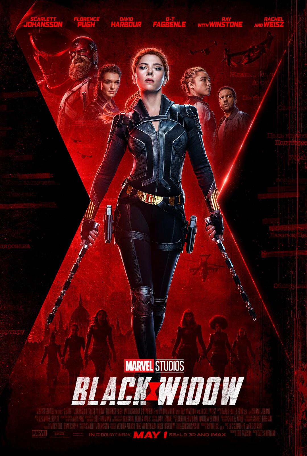 Yolanda Lynes in Black Widow poster with Scarlett Johansson & Florence Pugh 