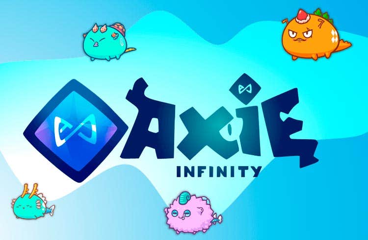 Axie Infinity, its logo and four sample Axies
