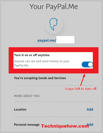 Screenshot of paypal account showing how to switch off money requests