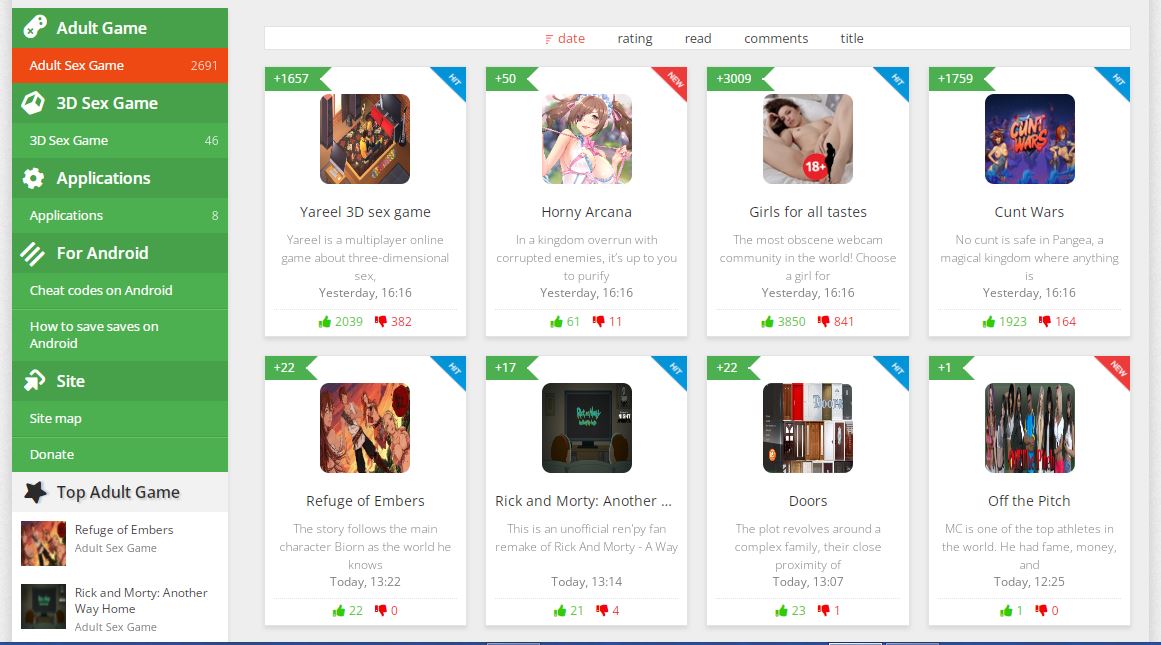 AndroidMo showing the adult sex games applications