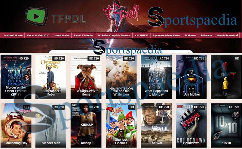 Main page of tfpdl website showing posters of different movies along with their names