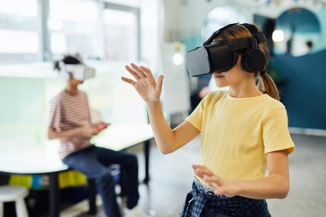 Man and woman using a Virtual Reality headset