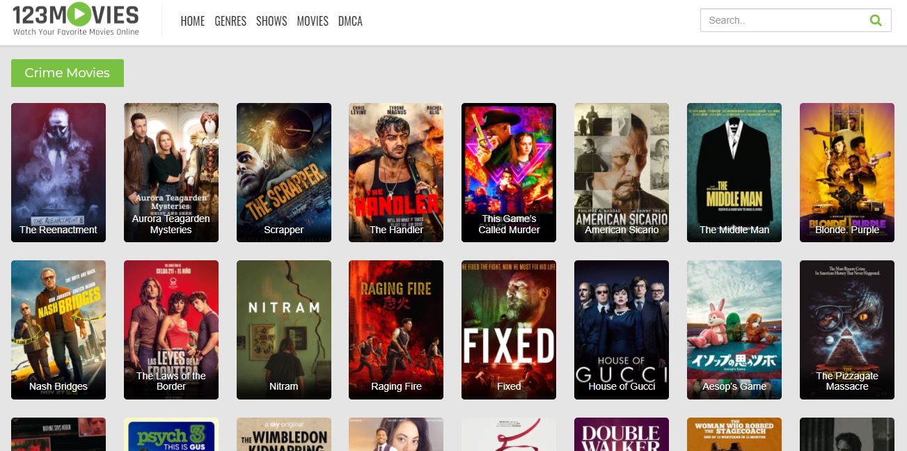 123movies Website showing the Crime Movies collection