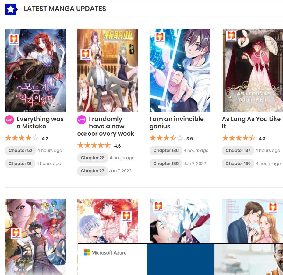 Screenshot of latest manga updates on MANHWATOP