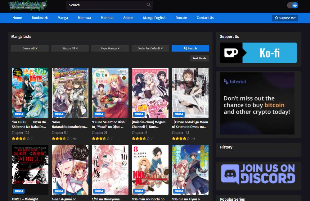 Rawkuma website shows their Manga collection