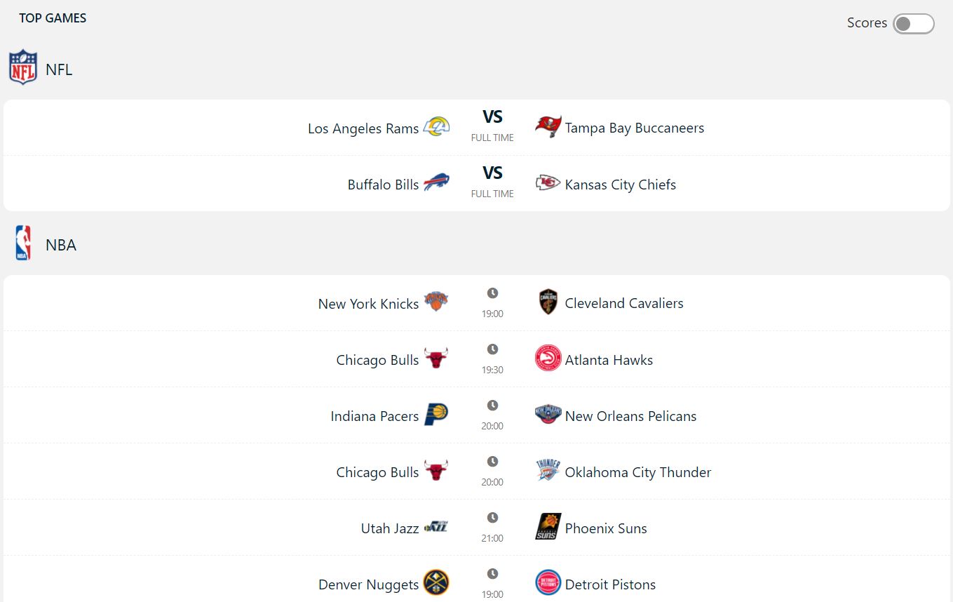 Live games NFL & NBA schedule on nbabite 