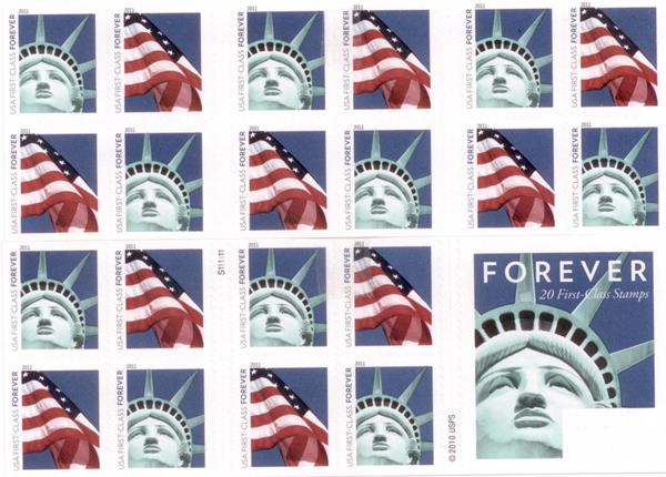 First-Class Forever Stamps with Statue of Liberty and USA flag design