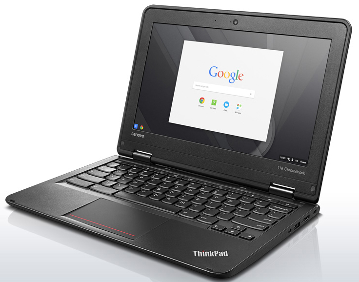 Mini black laptop browsing Google on a white background
