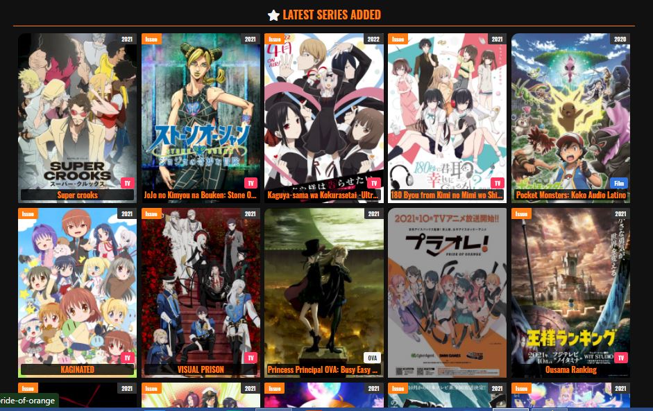 AnimeFenix home page showing the Latest Series Added section