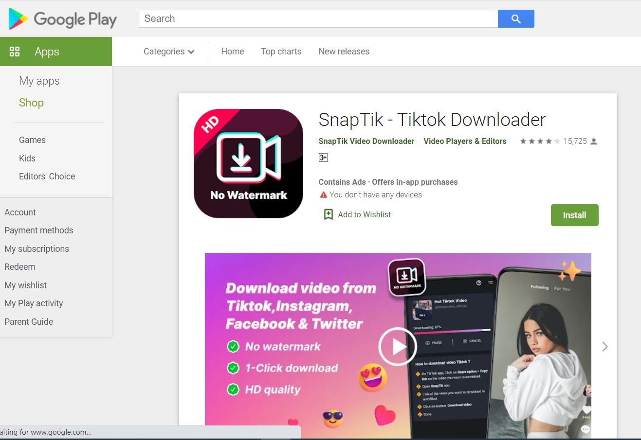 Snaptik App on Google Play store screenshot