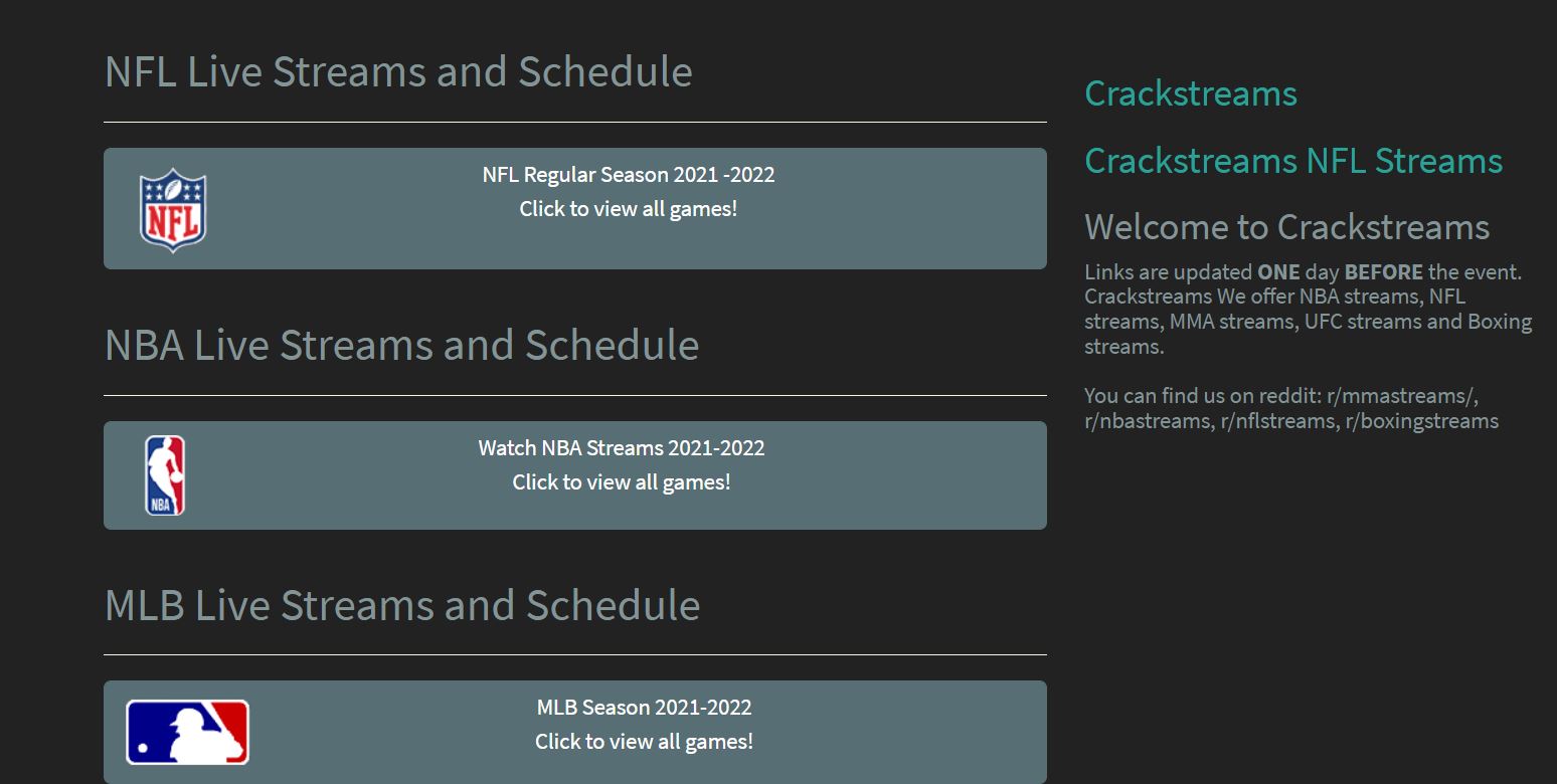 NFL Live Streams and Schedule on crackstreams net
