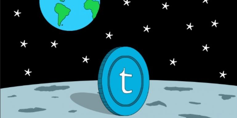Drawn logo of Telcoin set in space