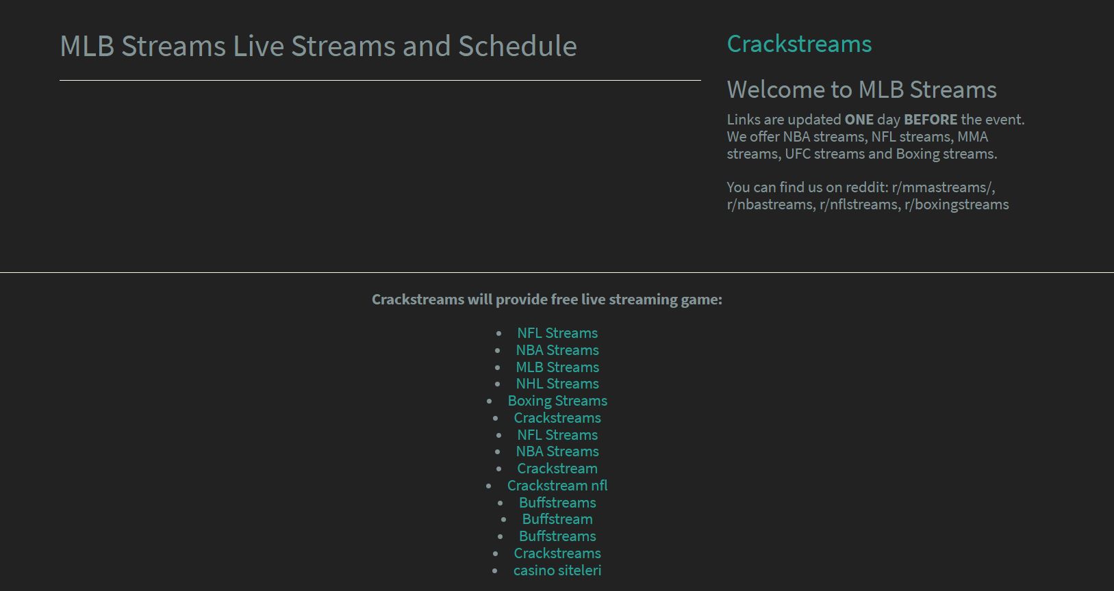 Crackstreams biz MLB Streams Live Schedule