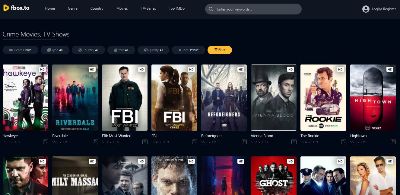 FBOX.to showing the Crime Movies, TV Shows collection