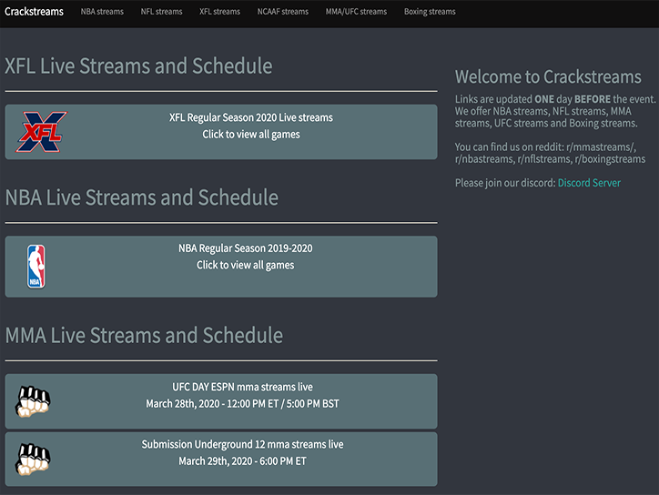 Crackstreams biz XFL Live Stream Schedule