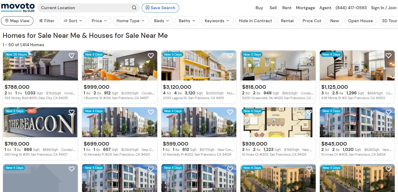 Movoto.com website shows the Homes for Same Near Me section