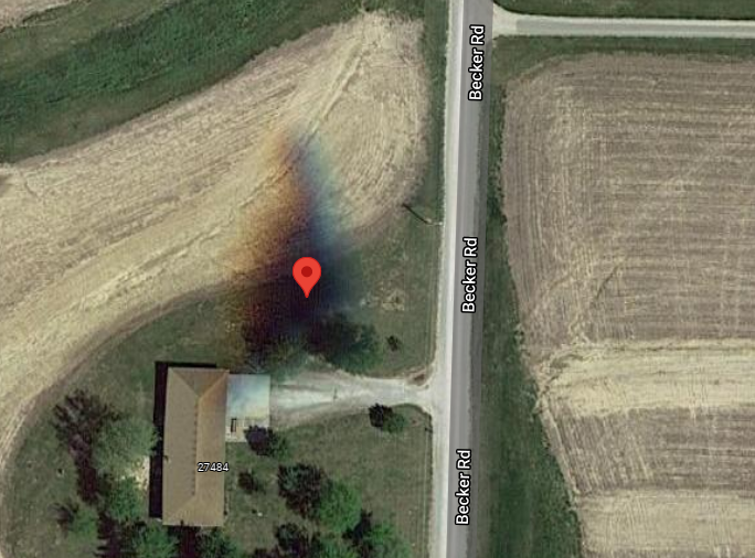 Google Maps image screenshot of shadow of flying Stealth Bomber in Missouri
