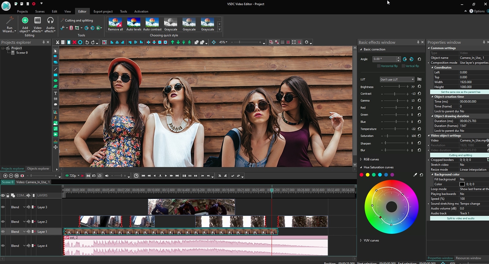VSDC Free Video Editor Page with four ladies with sunglasses on the screen