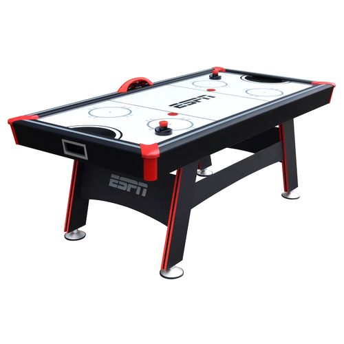 Actual Black-colored style electric air hockey tables with the featured accessories such as one pair of paddles and a puck
