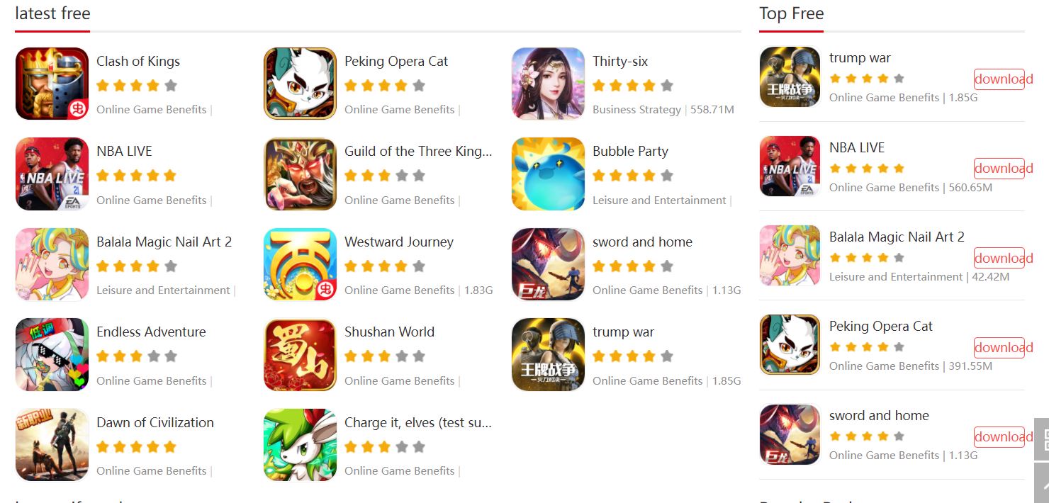 Screenshot of latest and top free games on ccplay