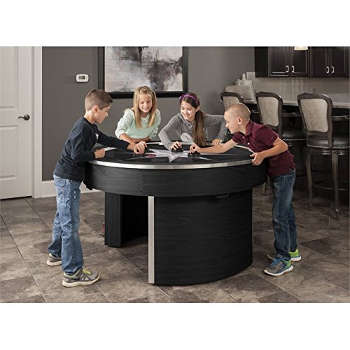 4 kids playing air hockey on the Bowery Hill 4 Player Black Air Hockey Game table