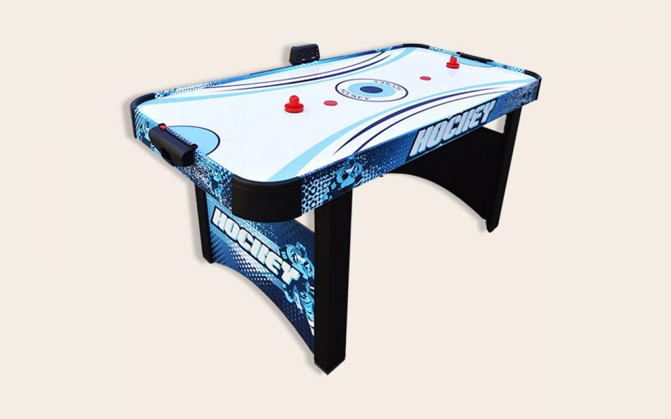 A 4-foot ice blue colored air hockey table