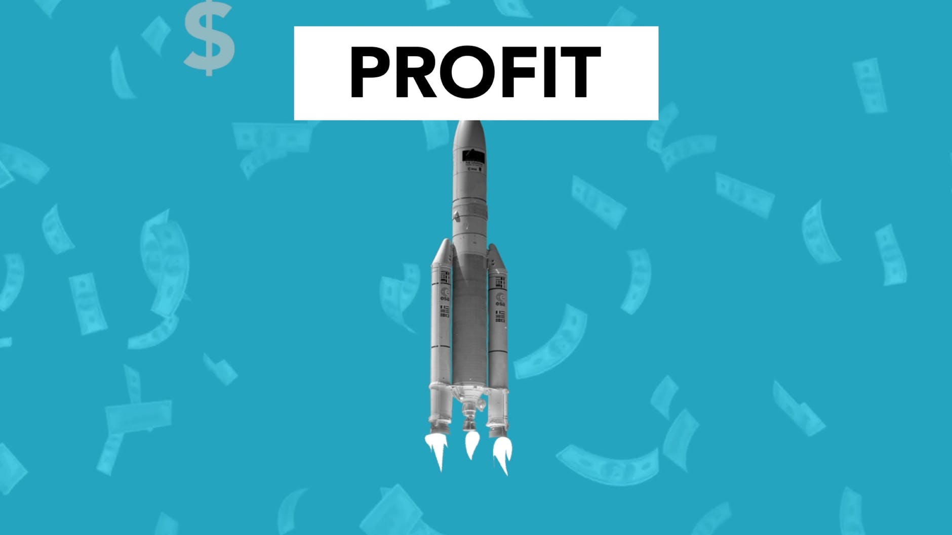A rocket on a blue background with Profit written above
