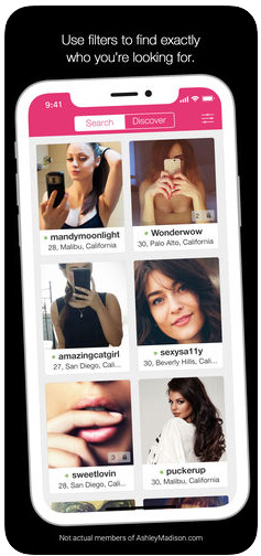 Screenshots of profiles of ladies on ashley madison app