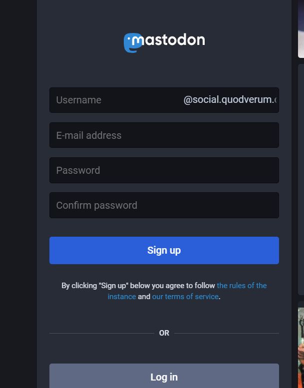 Screenshot of QuodVerum Forum account creation interface
