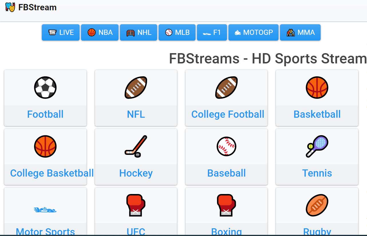 Screenshot of HD Sports Streams on fbstream 