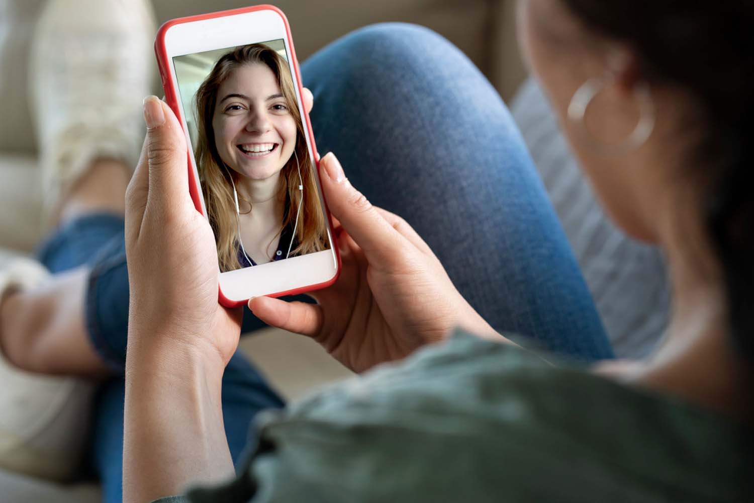Two women on video call with each other