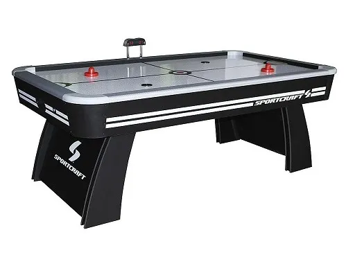 The Sportcraft 7' Air Hockey and Table Tennis Table in black color with red pushers on it