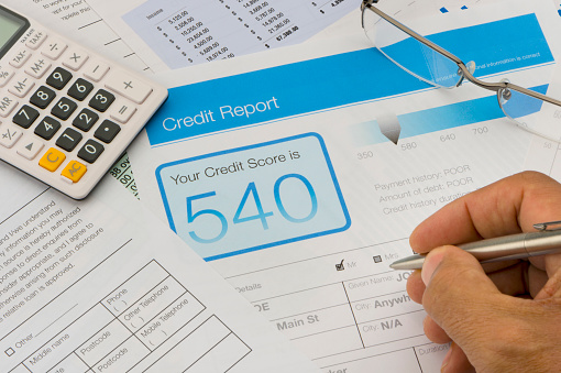 A credit report showing a 540 credit score
