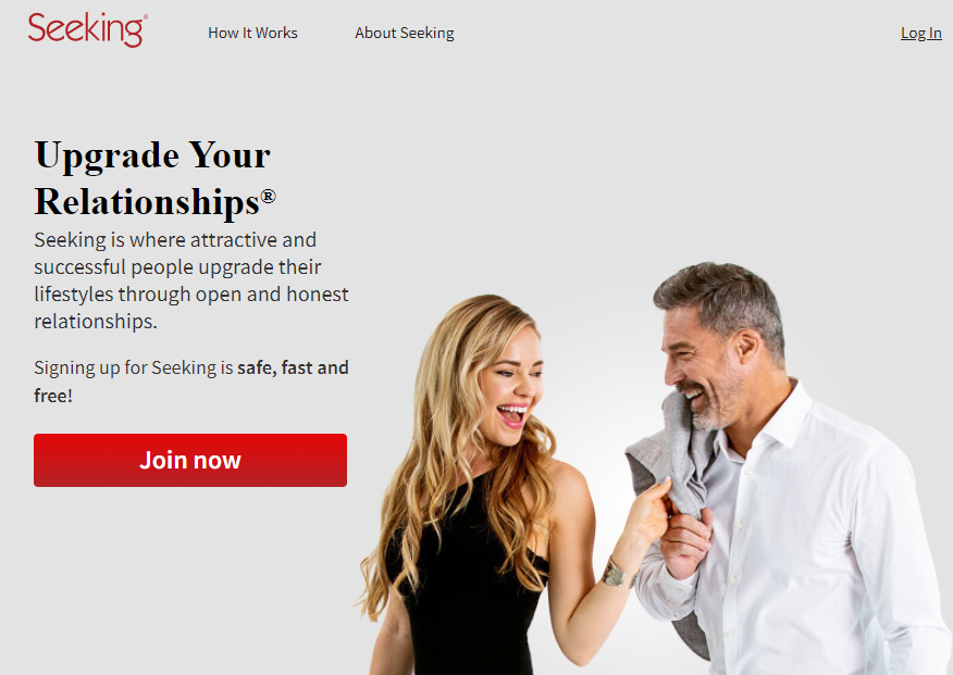 A man and woman on landing page of seeking site
