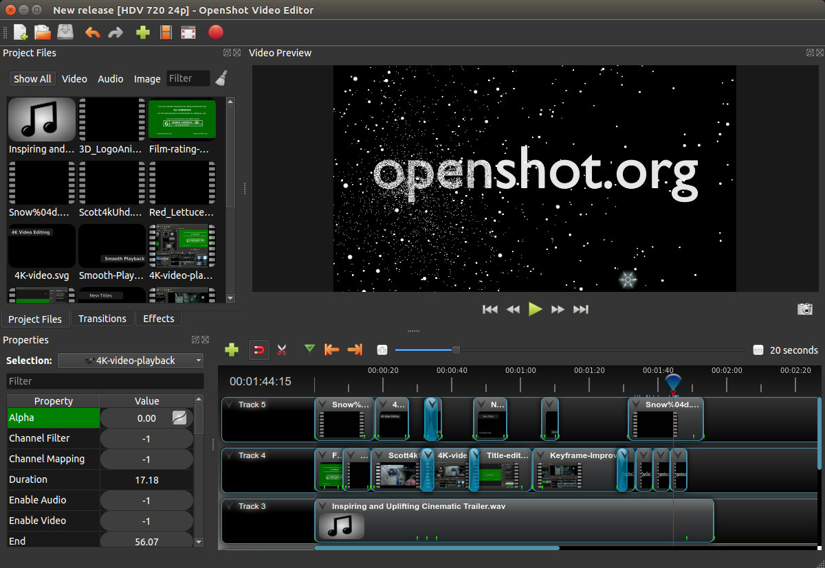 OpenShot software editing page with wordings of openshot.org on the screen