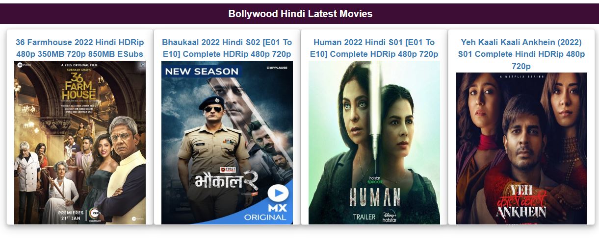 Movie4me website shows the Bollywood Hindi Latest Movies collection